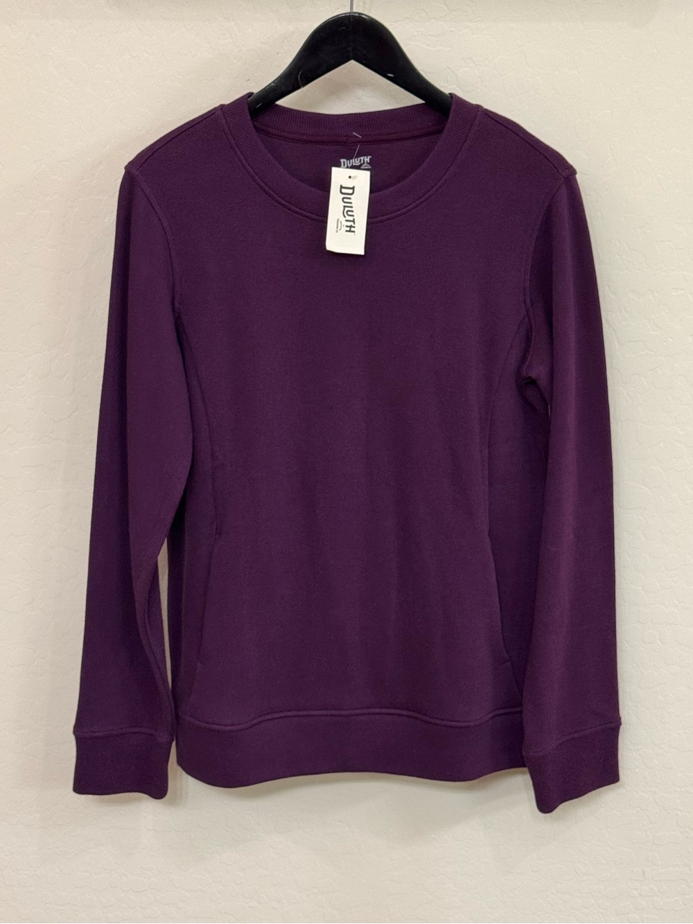 NWT Duluth Trading Co. Women's Rib Crewneck Sweatshirt Purple Size S Pockets